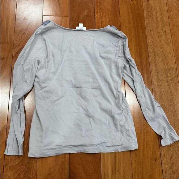 LOFT Women's Light Gray Long Sleeve Top with Floral Detail size L - Picture 7 of 10